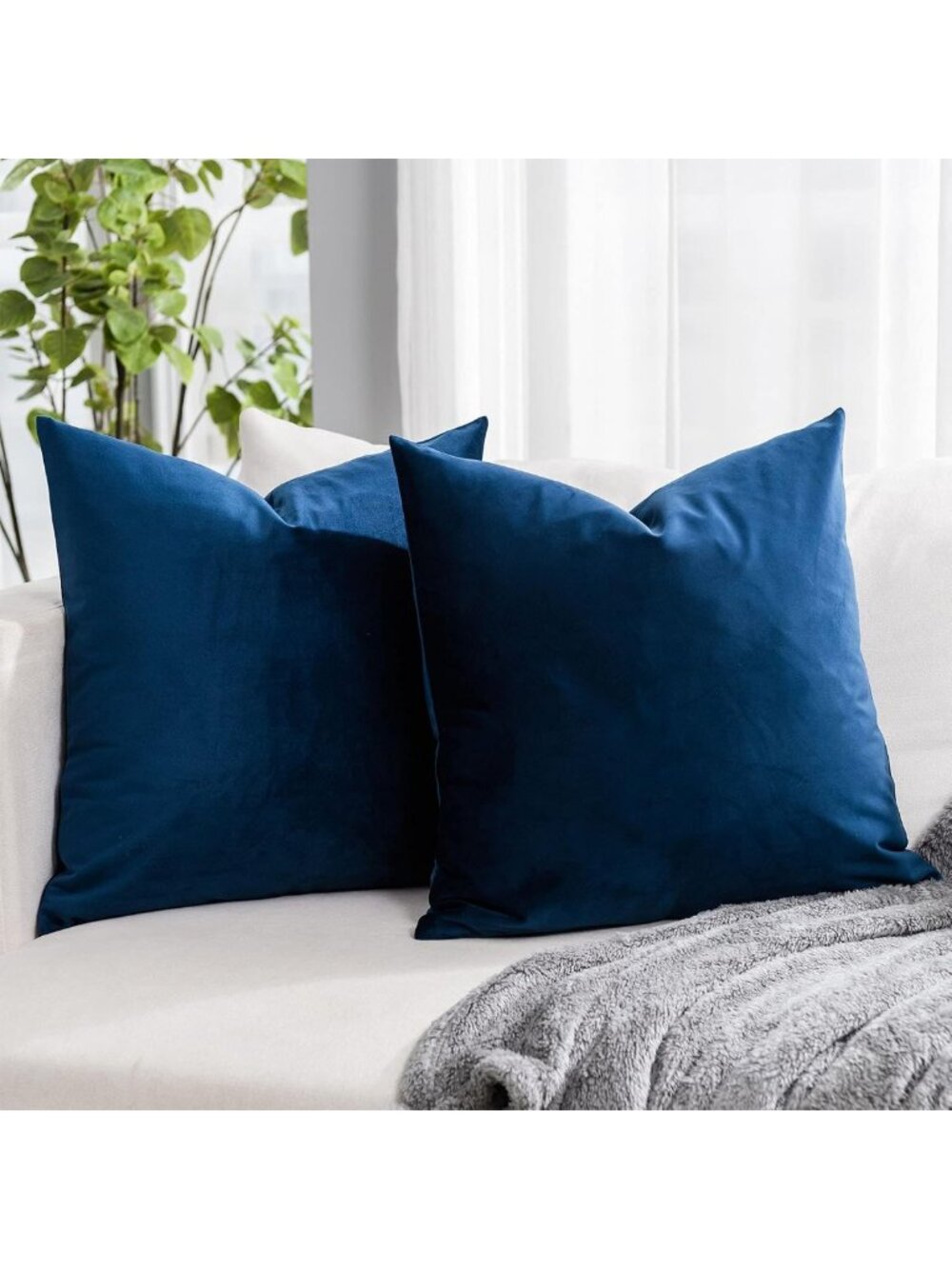 Navy Blue Velvet Throw Pillow Covers 26x26" Set of 2 - Soft Luxury Cushion Cases